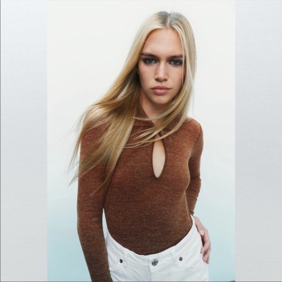 NWT ZARA HEATHERED BODYSUIT MINK BROWN - Picture 2 of 6